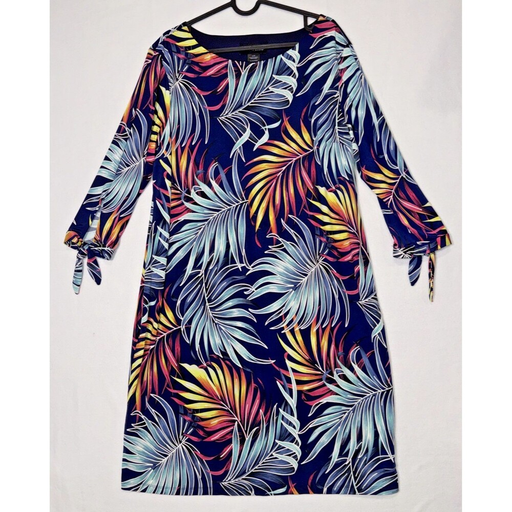 Soft Works Navy Floral Dress Tie 3/4 Sleeves LG Vacation Cruise Beachy Comfy